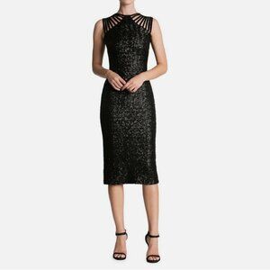 NWOT Dress the Population Gwen Black Strappy Sequin Midi Dress